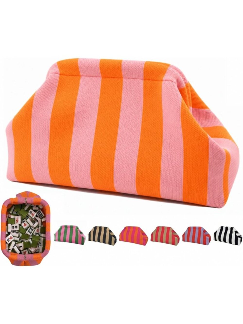 Colorful Woven Clutch Purse, Striped Mahjong Tile Handbag, Stylish Vacation Bag